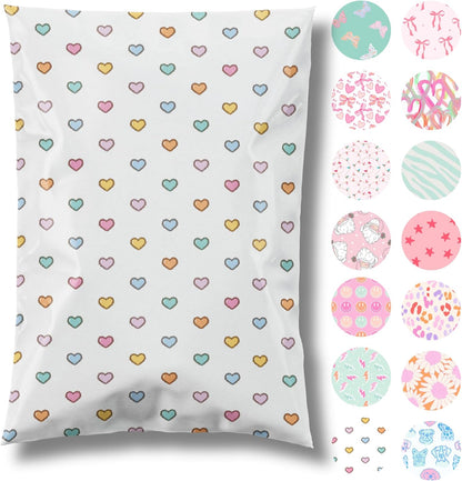 6x9 Designer Poly Mailer 100 Pack Heavy Duty Waterproof Self Seal Shipping Bags for Small Business Large Mailing Envelopes Bulk Tear Resistant Packaging Preppy Hearts