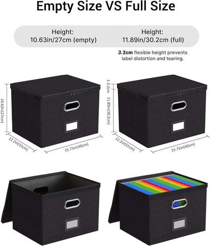 Oterri 1 Pack Large File Organizer Boxes with Lids, File Box with Mesh Pockets, Document Organizer Box for Legal/Letter Size Folders, Zippers Important Document Organizer (Black, Without Folders)