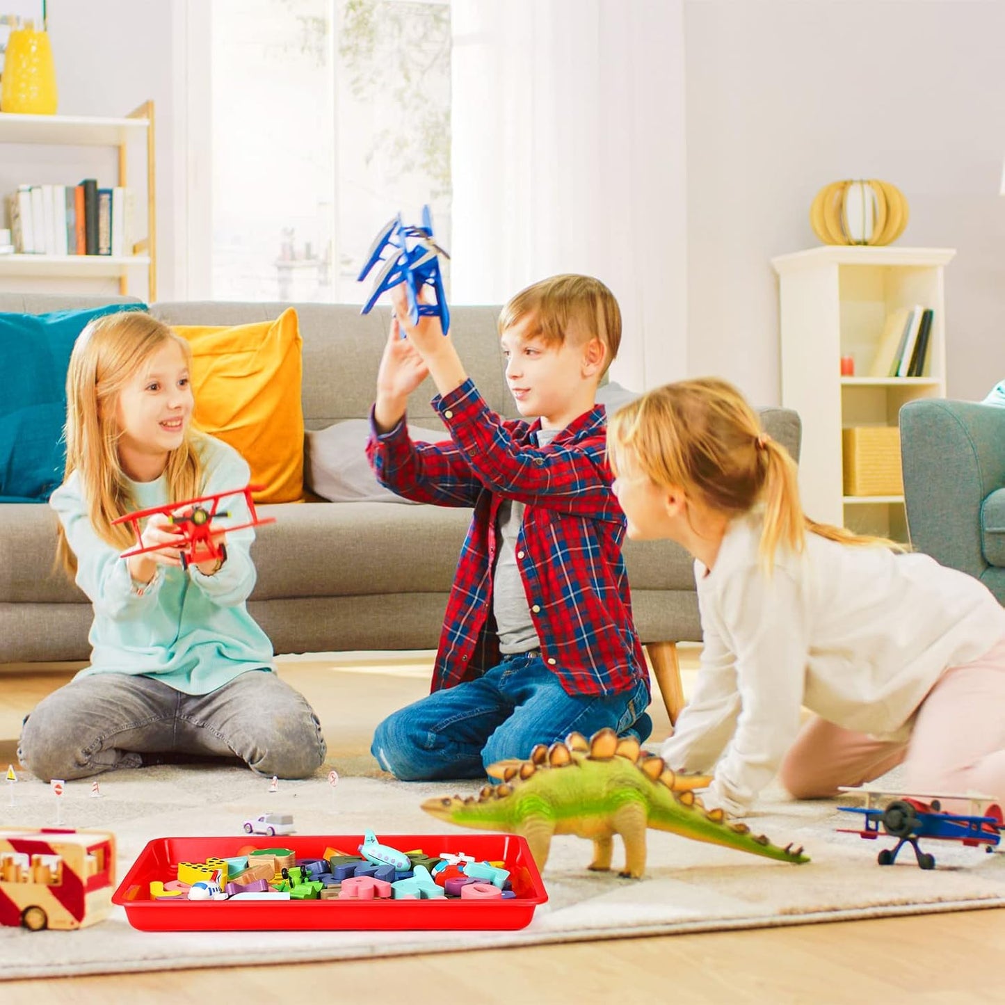 Maitys 15 Pcs Flat Plastic Trays 16.1 x 11.8'' Sensory Storage Tray Paper Stackable Classroom Bins for Office Home Organizer Arts and Crafts Supplies(Classic Color)