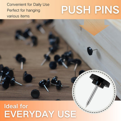 150 PCS Black Flat Push Pins for Wall Thumb Tacks for Walls Flat thumbtacks Push pin for Bulletin Board Shadow Box Display Thumbtack for Cork Board