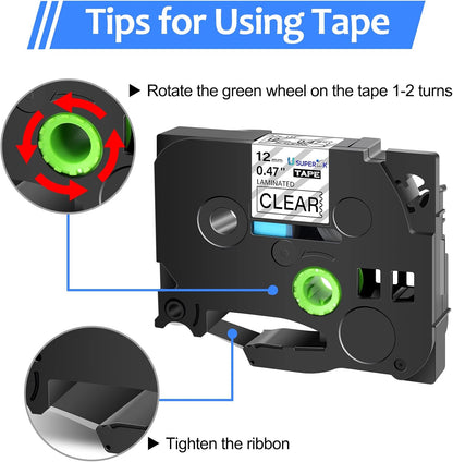 6PK Compatible for Brother P-Touch Label Maker Tape TZe-131 TZ-131 TZe131 TZ131 Black on Clear 12mm 1/2 inch 0.47'' x 26.2ft Laminated TZe TZ Label Tape for PT-H300LI P700 P710BT P750W