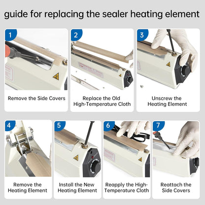 Impulse Heat Sealer with Cutter, Heavy-Duty Bag Sealing & Cutting Machine, 2 Extra Replacements (White, 8-Inch)