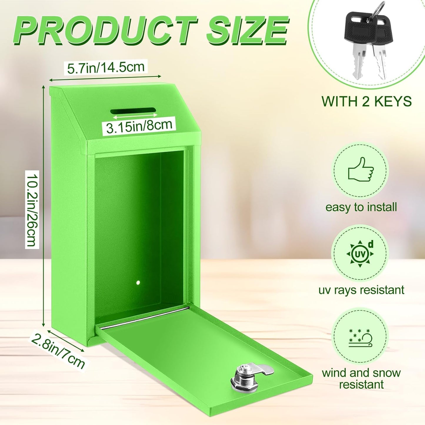 Metal Donation Cash Box Collection Safe Suggestion Box with Lock Wall Mounted Mailbox Delivery Ballot Container for Home Office Outdoor Door