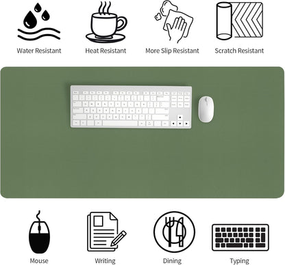 Bloss Olive Green Desk Mat 35.4" x 15.7", Desk Matt for Desktop, Large Leather Desk Pad, Waterproof Desk Pad Mat, Office Supplies for Women