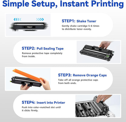 TN227 TN-227 Toner Cartridges 4Pack HL-L3210CW HL-L3270CDW HL-L3230CDW Compatible for Brother TN227 Toner Cartridges Combo Pack Compatible for HL-L3290CDW MFC-L3710CW MFC-L3770CDW HL-L3230CDN Printer