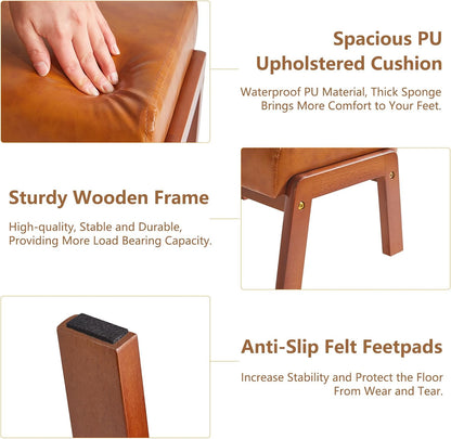 IBUYKE 10.2” H Small Foot Stool Ottoman, Rectangle PU Faux Leather Foot Rest with Padded Seat and Wood Legs, Modern Ottoman Foot Rest for Living Room Bedroom Couch Office, Yellowish-Brown WBD013J
