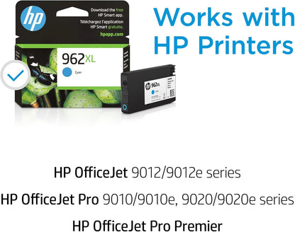HP 962XL Cyan High-yield Ink Cartridge | Works with HP OfficeJet 9010 Series, HP OfficeJet Pro 9010, 9020 Series | Eligible for Instant Ink | 3JA00AN
