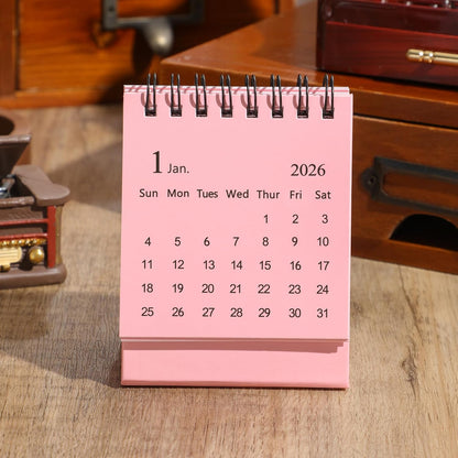 Mini Desk Calendar 2025-2026 - July 2025 to Dec 2026 Small Desktop Calendar Mini Daily Schedule Thick Paper Twin-Wire Binding with Stickers for Home Office School (Mini Pink)