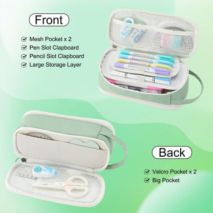 Pencil Case Large Zipper Pencil Pouch for Girls Kids Teens Adults Aesthetic Pencil Bag Stationery Organizer Pencil Case with Handle for School Green