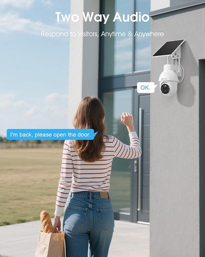 ANRAN 4K Solar Security Camera Outdoor Wireless-360° PTZ, 8MP Color Night Vision, Battery-Powered WiFi Camera with PIR Detection, 2-Way Audio, No Wiring Needed, Compatible with Alexa