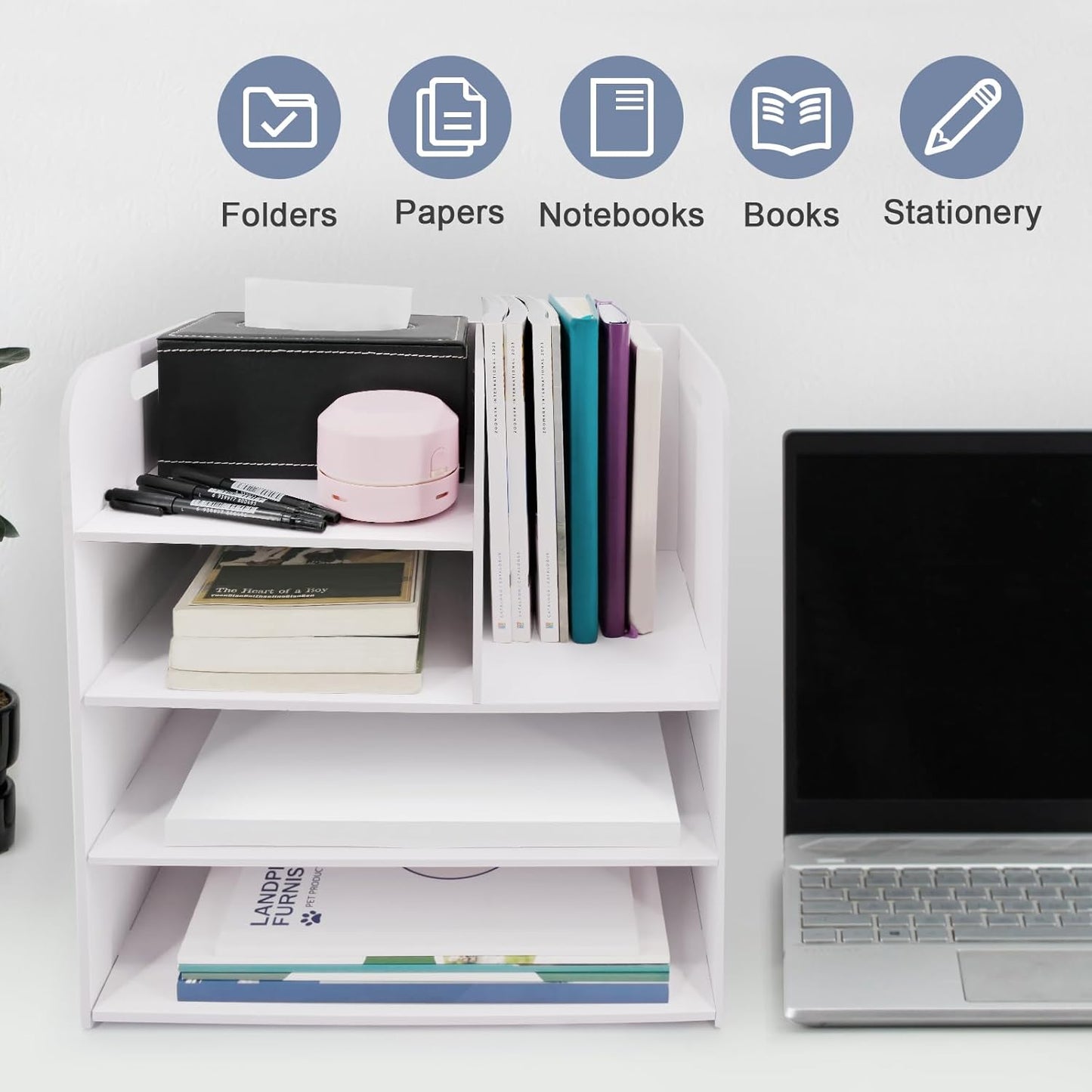 SONGWAY Desk File Organizer with Handle - Desktop File Sorter, Paper Storage Holder, Paper Letter Tray, Desk Organizers and Storage for Home Office School