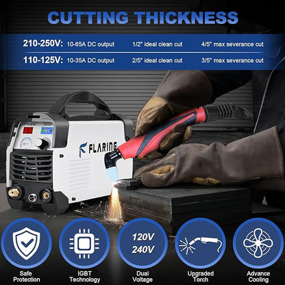 FLARING Plasma Cutter,65 Amp Plasma Cutter Machine 120V 240V 4/5" (20mm) Max Cutting 1/2" (12.7mm) Clean Cut IGBT High Frequency Inverter Touch ARC Plasma Cutter with Consumable Set Update 5th FC650D