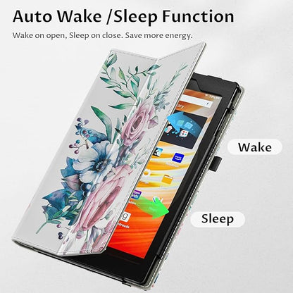 VORI Case for All-New Amazon Kindle Fire HD 10 Tablet (13th/11th Generation 2023/2021 Release) and Fire HD 10 Plus 10.1" - Slim Folding Stand Folio Cover with Auto Wake/Sleep & Hand Strap, Peony