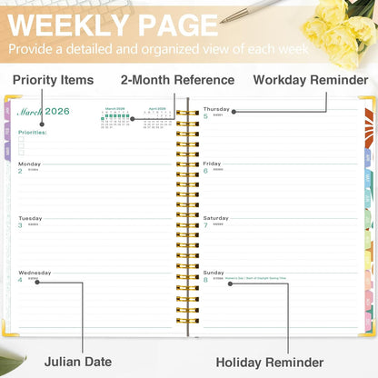 GuassLee Planner 2026 Daily Weekly and Monthly - Large A4 Planner from January 2026-December 2026, 8.8"x11.4" Aesthetic Teacher Student Agenda Book with Back Pocket, Stickers, Coated Tabs, A4 Size