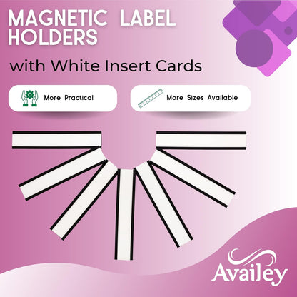 Availey 60 Pack Magnetic 'C' Channel Label Holders for Metal Racks and Shelves with Protective Films and Replacement Strips 4" x 0.75"