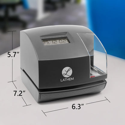 Lathem 1600e Time Clock Punch Machine & Document Stamp, Time Keeping System with Tru-Align Cards (5.7 X 6.3 X 7.2 Charcoal Gray)