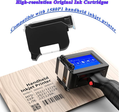 Original Ink Cartridge for 1580P1 Handheld Inkjet Printer, Quick-Drying Ink Replacement 42ml, Black Inkjet Ink Cartridge for Handheld Printer, Inkjet Coder Cartridge for Various Materials