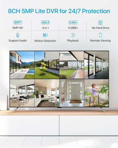 ZOSI H.265+ 1080p Home Security Camera System Indoor Outdoor, 5MP Lite CCTV DVR 8 Channel, 8 x 1080p Weatherproof Surveillance Bullet Dome Camera, Remote Access, Human Vehicle Detect (No Hard Drive)