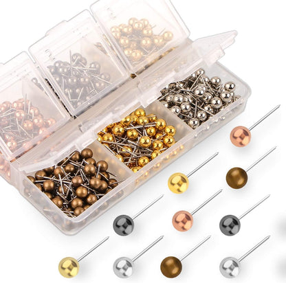 Yalis Push Pins Map Tacks 1/8-Inch Metallic Color Beads Head Marking Pins, 6 Colors, 360-count
