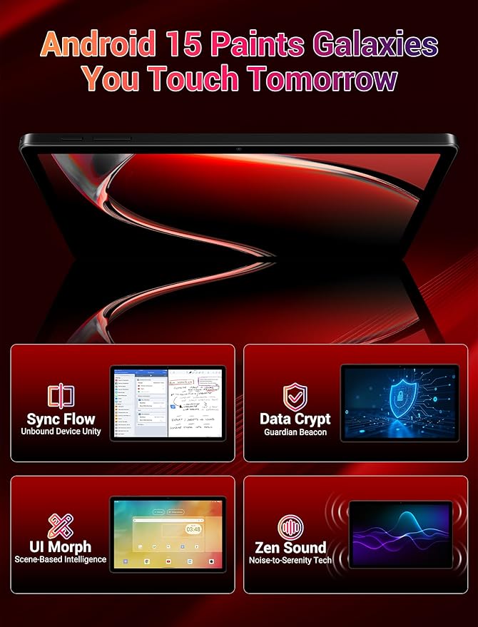 2025 Android 15 Tablet 11 Inch with Keyboard Stylus Mouse: 2K IPS Tablette (2000x1200) 丨Widevine L1,36GB+256GB(1TB TF), 5G/2.4G WiFi, 8-Core, 8000mAh,8+13MP, AnTuTu 255K丨GMS丨FCC丨CE- Black