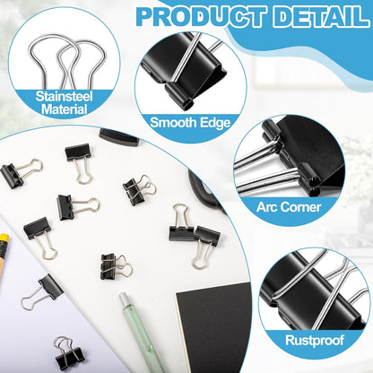 120 Pack Small Binder Clips,3/4 Inch Width Paper Clips,Black Binder Clips,Mini Binder Clips,Small Paper Clamps for Office Supplies Home and Business,Metal Binder Clips