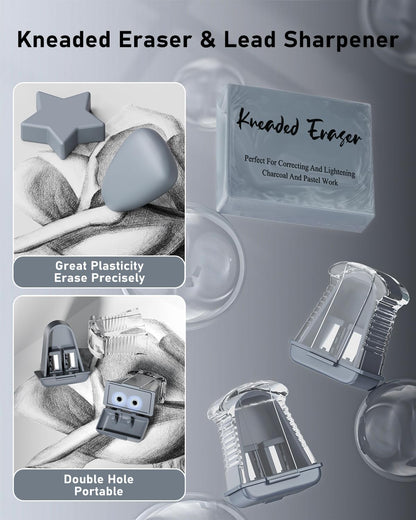 Four Candies 27PCS Art Mechanical Pencil Set with Case, 4PCS Metal Drawing Pencil 0.3, 0.5, 0.7, 0.9 mm & 2PCS 2mm Lead Holder (HB 2H 2B 4B Color) with 552 Graphite Lead Refills for Drawing Sketching