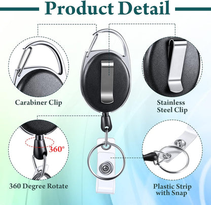 Laumoi 150 Packs Retractable ID Badge Holder Name ID Badge Reel Clips Keychain with Belt Clip and Key Ring for Office Worker Doctor Nurse Employee (Black)