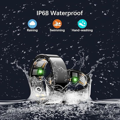Health Tracker Ring, Smart Health Ring for Women Men with Heart Rate, Blood Oxygen,Sleep Monitor, Steps,Calories, No SubscriptionFee,lP68 Waterproof Smart Ring for iPhone &Android (Black. 6#)