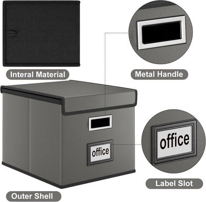 Huolewa File Organizer Boxes with Lids, Collapsible Faux Leather Hanging File Folder Box Organizer with Plastic Slide, Decorative Home/Office Filing System Boxes for File and Folders Storage