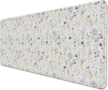 Wildflowers Flowers Mouse Pad,Large White Floral Mousepad Desk Pad with Stitched Edges,Non-Slip Waterproof Rubber Base Mouse Mat for Office Computer Keyboard Laptop Home(27.5x11.8 in)