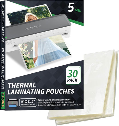 5 Mil Thermal Laminating Sheets 30 Packs, 9” x 11.5” Clear Laminating Pouches Holds 8.5 x 11 Inch Sheet Lamination Plastic Paper for Laminator, School Office Supplies Laminate
