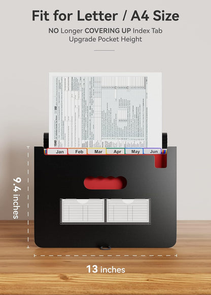 ABC life 12 Pockets Accordion File Organizer Expanding File Folders, Portable Letter A4 Size Filing Box, Plastic Monthly Bill Receipt Document Organizer, Expandable Accordian Folder with Colored Tabs