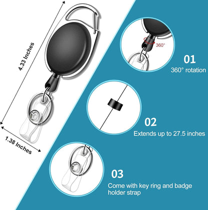 60 Pack Retractable ID Badge Holder Badge Reel with Carabiner and Belt Clip Badge Reels Retractable with Key Chain for Office Worker Doctor Nurse