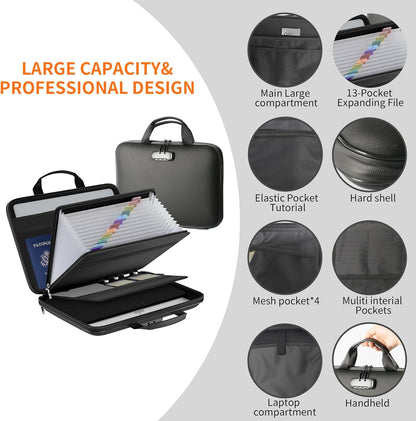 Fireproof Document File Organizer Bag, Black 5200°F Portable File Organizer Handbag With Lock,Hard Case Fireproof Waterproof Important Document Bag,Fire Safe Home Valuables Storage