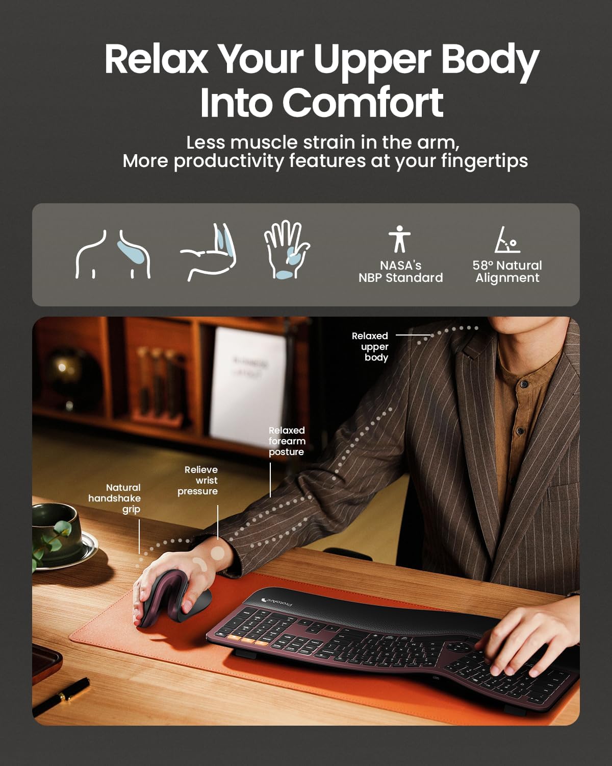 ProtoArc Ergonomic Vertical Mouse, EM11 NL Rechargeable Wireless Mouse Bluetooth, Ergo Mice with 3 Multi-Device for PC/Notebook/Laptop, 2.4GHz Optical Mice for Windows, Mac OS, Wine Red