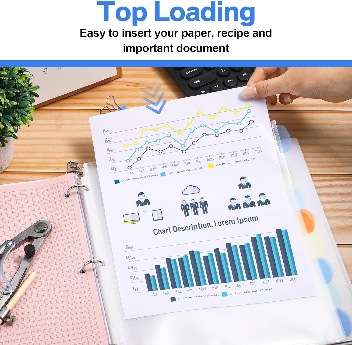 ReliThick 8 Set of 64 Pack Clear Binder Sheet Protectors with Tabs for 3 Ring Binder 8 Tab Binder Dividers with Pockets and Tabs Plastic Page Protector Insertable Index Divider, 8.5 x 11 Inch