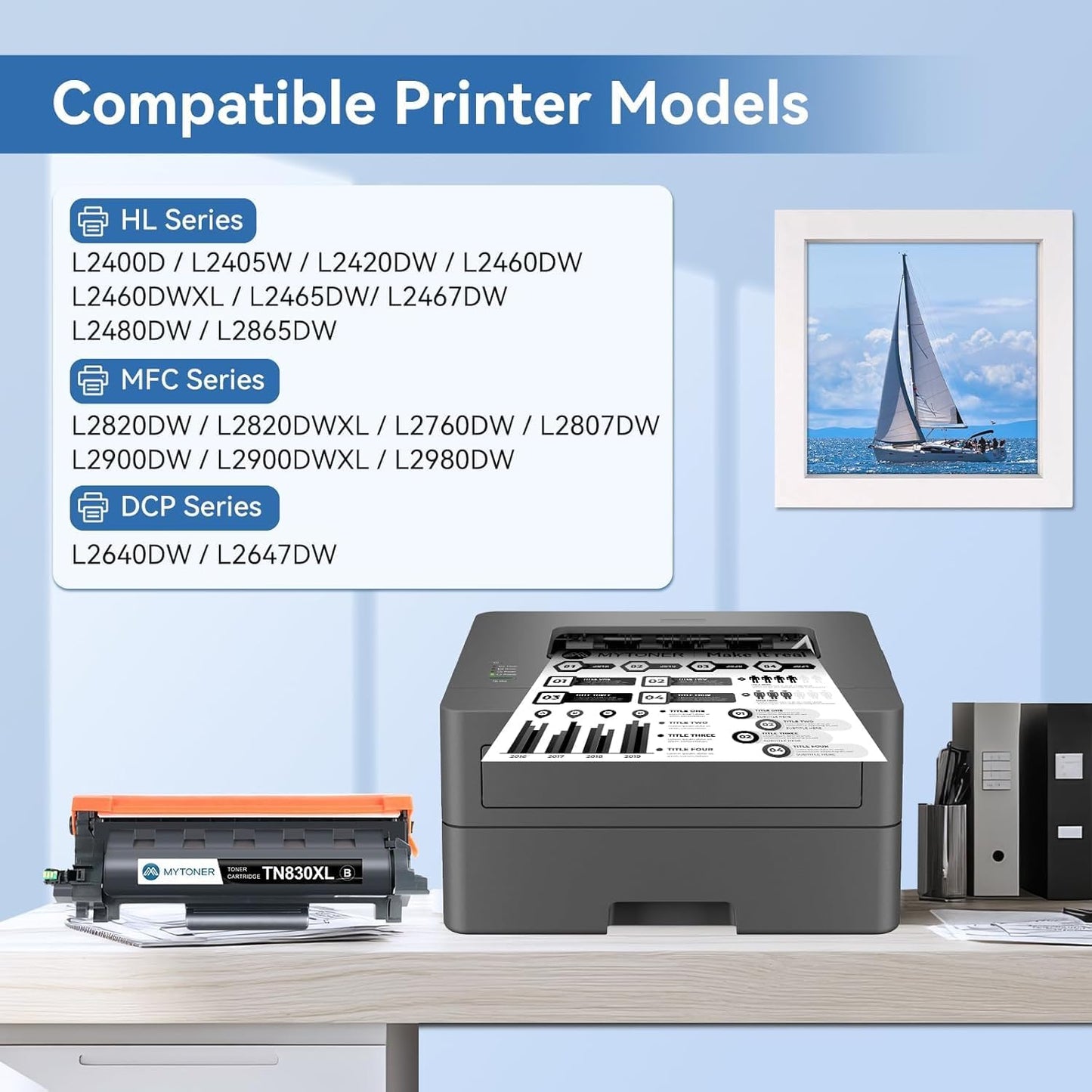 MYTONER Compatible Toner Cartridges Replacement for Brother TN830XL TN830 XL/V/R TN-830 for DCP-L2640DW HL-L2460DW MFC-L2820DW HL-L2400D HL-L2405W HL-L2465DW HL-L2480DW Printer, 1xBlack