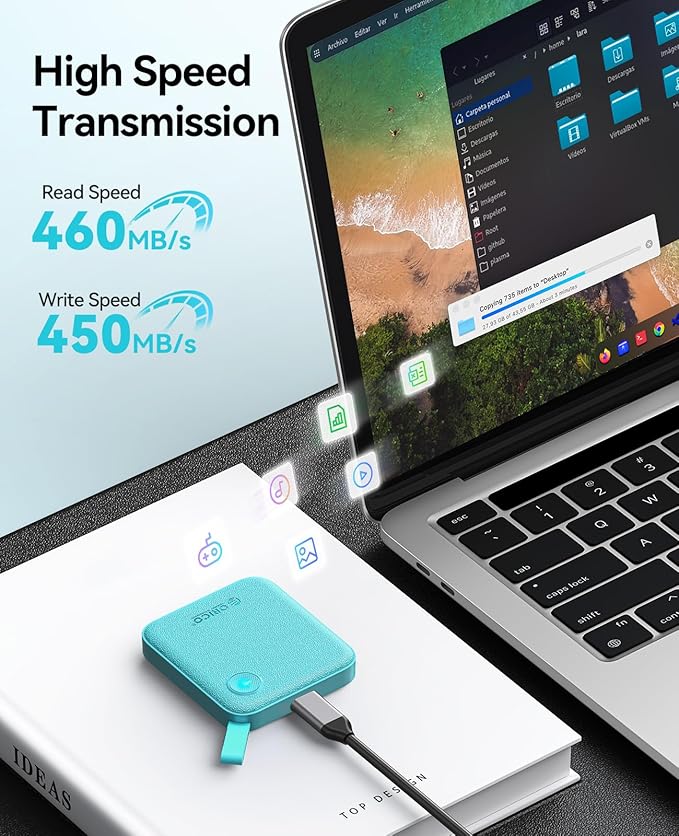 ORICO Portable SSD 4 TB with 2 in 1 USB C Cable, External Solid State Drives, Up to 460MB/s, Status Indicator, Reliable Storage for USB-C Smartphone, PC - B5PLUS(Green)