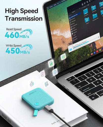 ORICO Portable SSD 4 TB with 2 in 1 USB C Cable, External Solid State Drives, Up to 460MB/s, Status Indicator, Reliable Storage for USB-C Smartphone, PC - B5PLUS(Green)