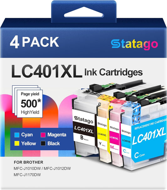 LC401XL Ink Cartridges for Brother LC401XL LC401 Ink High Yield Work for Brother MFC-J1010DW MFC-J1170DW MFC-J1012DW DCP-J1140DW MFC-J1800DW Printer (1 Black 1 Cyan 1 Magenta 1 Yellow, 4 Pack)