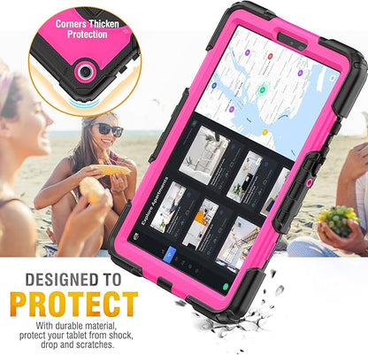 HXCASEAC Case for Samsung Galaxy Tab A9 8.7 Inch, Protective with Screen Protector/Hand Strap/Pen Holder, Sturdy Shockproof for Samsung A9 Tablet Case SM-X110 SM-X115 SM-X117 - Rose