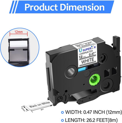 6 Pack 12mm 0.47 Laminated White Tape Compatible for Brother P-Touch Label Maker Tape TZe-231 12mm Label TZe231 1/2 Inch TZe TZ Tapes TZ-231 TZ231 for PT-D210 D200 D220 H100 H110 D400