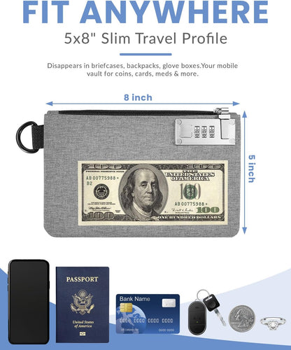 Money Bag with Lock, Aerthezu Cash Locking Bags with Zipper, Travel Safe Lockable Bank Bag, 2 Pack,Black & Grey - Size:5x8 Inches