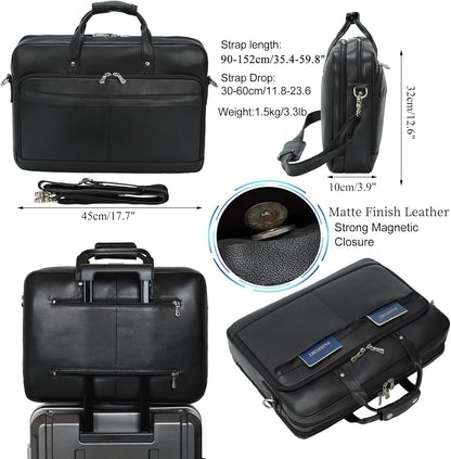 Leather Briefcase for Men 17 Inch Laptop Crossbody Shoulder Messenger Bag Attache Case for Business Travel Work Lawyer