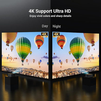 2000 ANSI 4K Full HD Projector with WiFi and Bluetooth, HAPPRUN Movie Home Theater with Auto Focus, 300'' Display for Indoor/Outdoor, Smart Proyector Compatible with Phone/TV Stick/PC/PS5