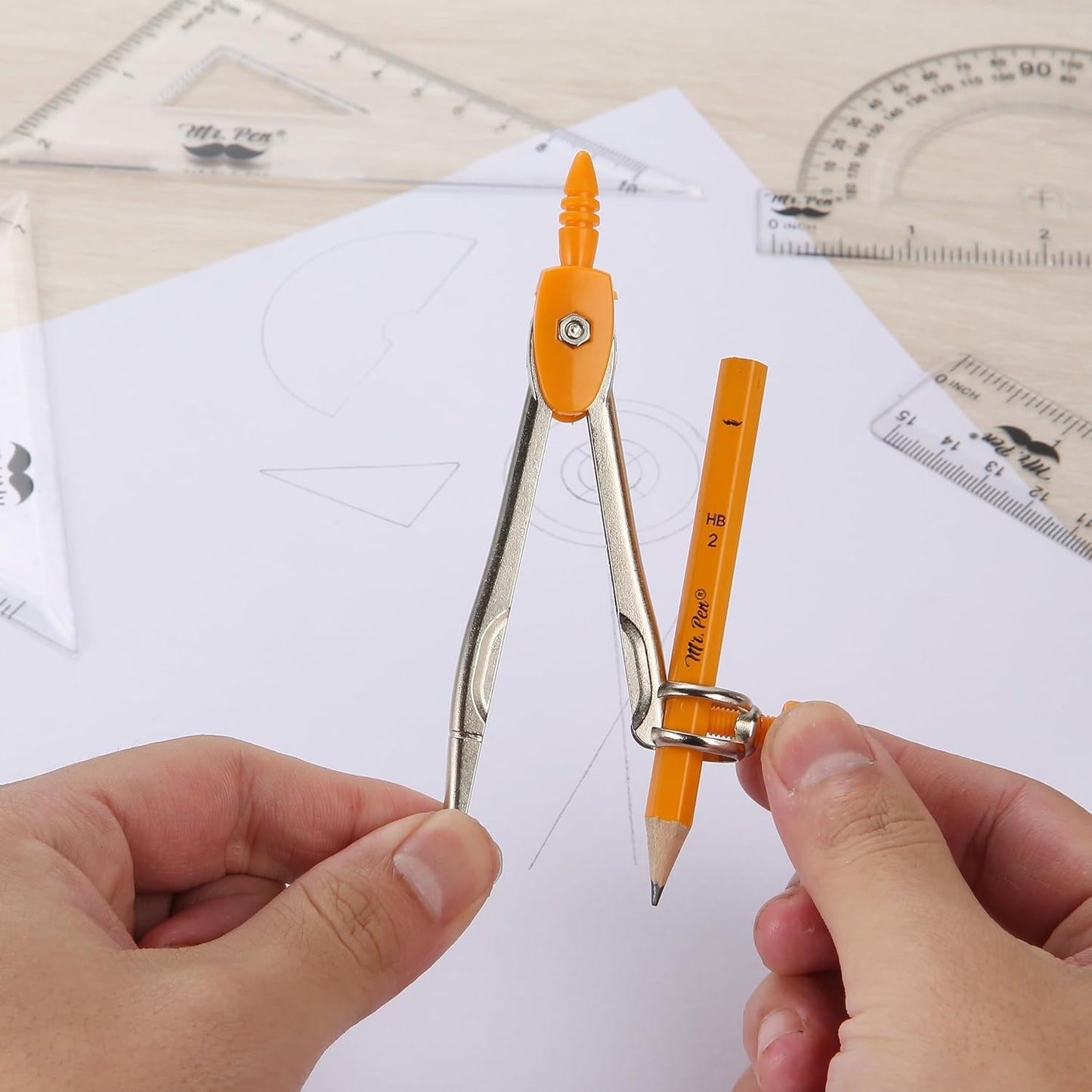 Mr. Pen- Geometry Set, 13 pcs, Compass for Geometry Compass, Geometry Kit Set with Shatterproof Storage Box, Math Compass, Geometry Set for School, Compass Math, Protractor and Compass Set, Orange