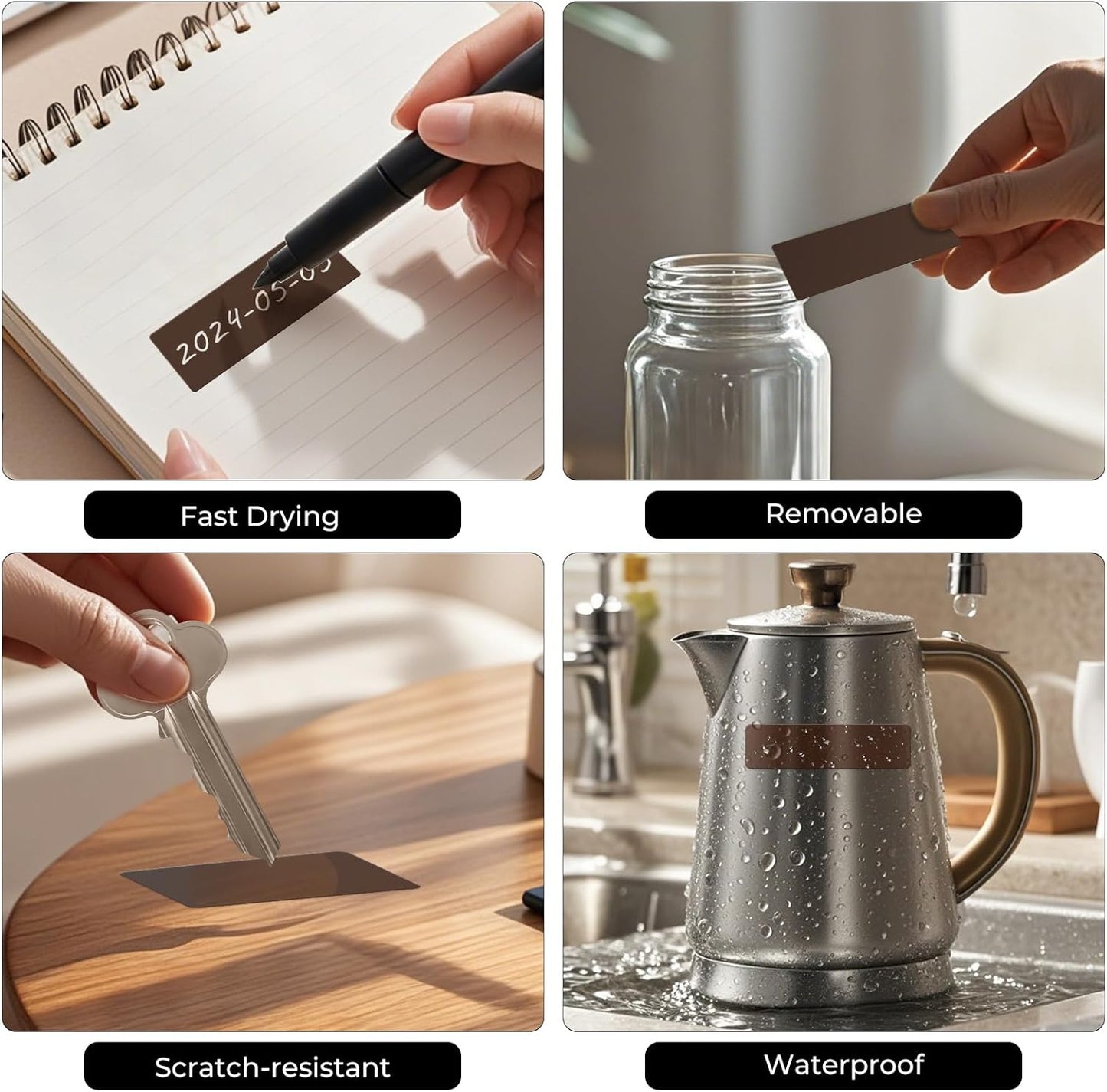 Rectangle Label Stickers 3×1 Inch Vinyl Removable Brown Sticker Waterproof Writable File Folder Moving Labels for Boxes Home Office Labeling 160 PCS