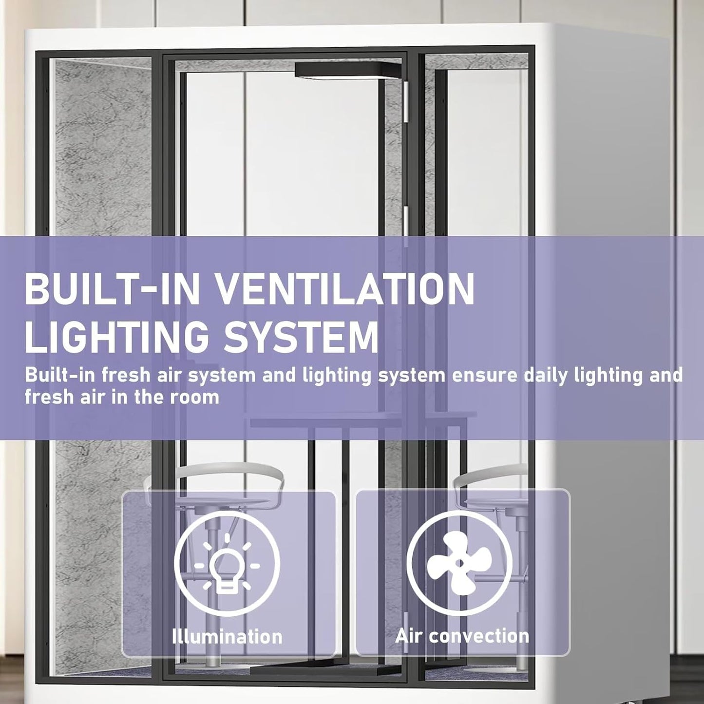 Office Sound Booth with Audio Privacy - Portable Soundproof Booth with White Modern Style,Movable Room with Light,Ventilation,Socket for Negotiation Room,Instrument Practice Room(70.86IN)