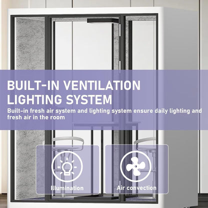 Office Sound Booth with Audio Privacy - Portable Soundproof Booth with White Modern Style,Movable Room with Light,Ventilation,Socket for Negotiation Room,Instrument Practice Room(70.86IN)