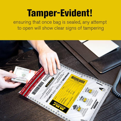 MMF Industries Cash Transmittal Bags | 12W x 16H | Pack of 100 | Unique Alphanumeric Numbering | Self-Sealing Adhesive | Four Tamper Indicators | Folded Bottom | Deposit Plastic Bags